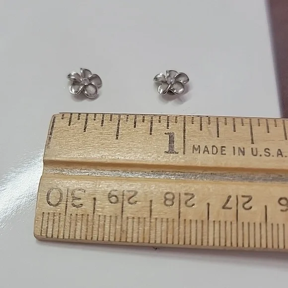 Moana Collection Sterling Silver Earring Stud: Solid Plumeria - Picture 2 of 2